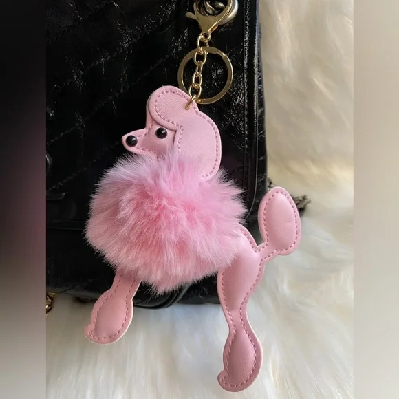 Poodle Dog Bag Charm Keychain Purse charm Plush Pom Pom Pink Fluffy New - Picture 1 of 3